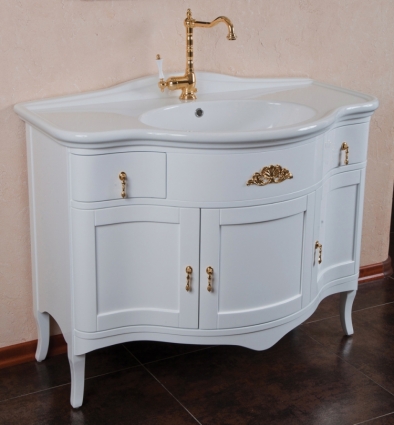 Тумба с раковиной La Beaute Classic Nora белый глянец, фурнитура золото