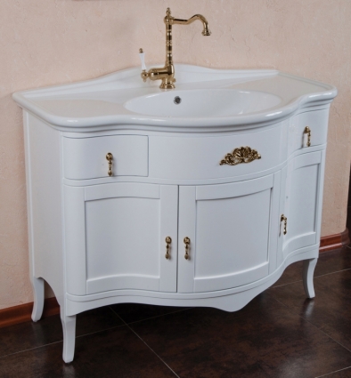 Тумба с раковиной La Beaute Classic Nora белый глянец, фурнитура бронза