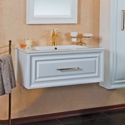 Тумба с раковиной La Beaute Classic Cornelia 85 белый матовый, фурнитура золото