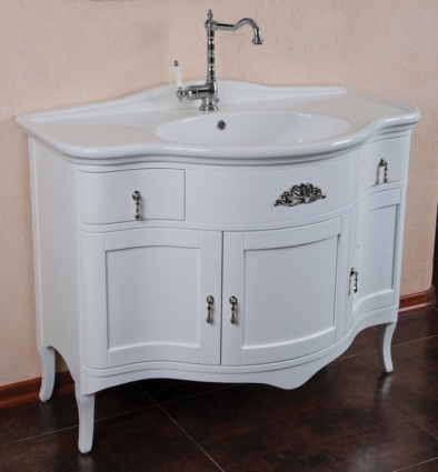 Тумба с раковиной La Beaute Classic Nora белый глянец, фурнитура серебро