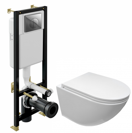Комплект 3 в 1 инсталляция Cersanit Black + Подвесной унитаз CeruttiSpa Sella aria CT7183 + кнопка хром