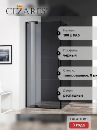 Душевой уголок Cezares Slider AH 1 90-90/100 Grigio Nero профиль черный, стекло серое