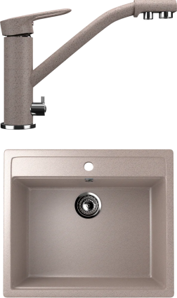 Комплект  Мойка кухонная Ulgran U-104 -302 песочная + Смеситель для кухни Ulgran U-010 -302 песочный