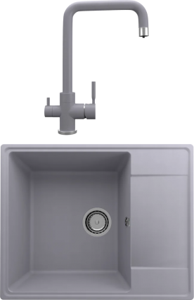 Комплект Мойка кухонная Domaci Солерно DP 605-05 бетон + Смеситель для кухни Domaci Солерно UQ-019-05 бетон