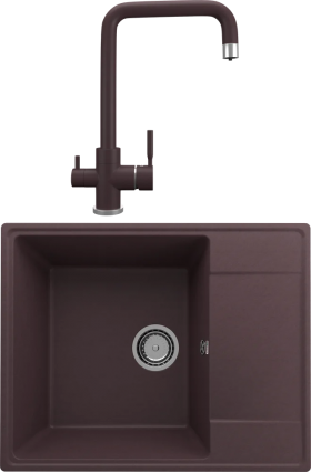 Комплект Мойка кухонная Domaci Солерно DP 605-06 трюфель + Смеситель для кухни Domaci Солерно UQ-019-06 трюфель
