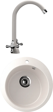 Комплект  Мойка кухонная Ulgran U-405 -331 белая + Смеситель для кухни Ulgran U-012 -331 белый