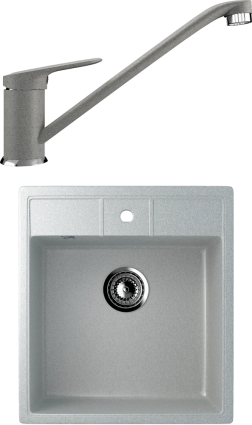 Комплект  Мойка кухонная Ulgran U-406 -310 серая + Смеситель для кухни Ulgran U-004 -310 серый