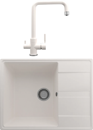 Комплект Мойка кухонная Domaci Солерно DP 650-01 жасмин + Смеситель для кухни Domaci Солерно UQ-019-01 жасмин