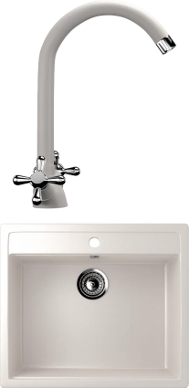 Комплект  Мойка кухонная Ulgran U-104 -331 белая + Смеситель для кухни Ulgran U-012 -331 белый