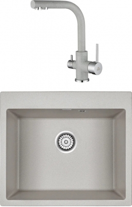 Комплект  Мойка кухонная Paulmark Kante PM106052-GR серый + Смеситель для кухни Paulmark Essen Es213011-310 серый