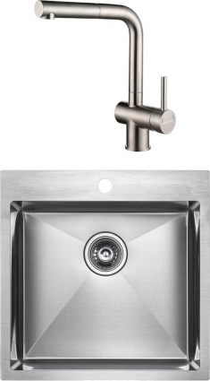 Комплект  Мойка кухонная Paulmark Kroner PM215151-BS брашированная нержавеющая сталь + Смеситель для кухни Paulmark Dosse Do214418-SS