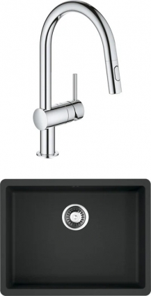 Комплект  Мойка кухонная Omoikiri Kata 54-U-BL черная + Смеситель для кухни Grohe Minta 32321002