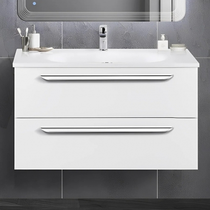 Тумба с раковиной Cezares Eco 75, bianco opaco, 2 ящика, ручки хром