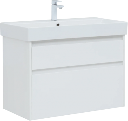 Тумба с раковиной Aquanet Nova Lite 85 белая глянцевая, 2 ящика