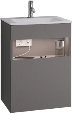 Тумба для комплекта Keuco Stageline 32822 46 см, R, с подсветкой, розеткой и точкой зарядки USB и USB-C, инокс матовый