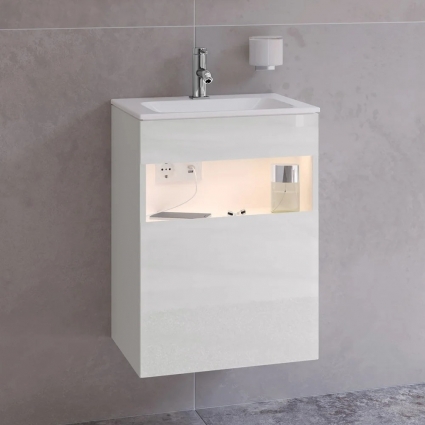 Тумба с раковиной Keuco Stageline 32822 46 см, L, с подсветкой, розеткой и точкой зарядки USB и USB-C, белая