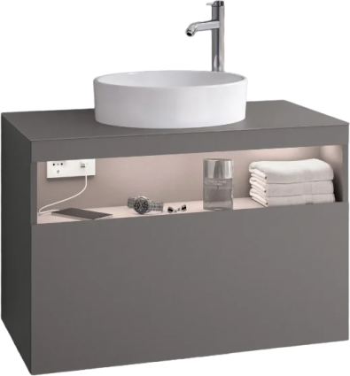 Тумба для комплекта Keuco Stageline 32865 80 см, с подсветкой, розеткой и точкой зарядки USB и USB-C, инокс матовый