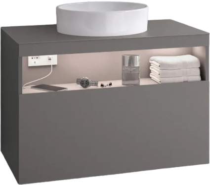 Тумба для комплекта Keuco Stageline 32863 80 см, с подсветкой, розеткой и точкой зарядки USB и USB-C, инокс матовый