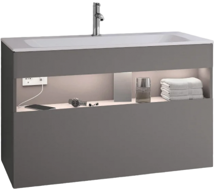 Тумба для комплекта Keuco Stageline 32872 100 см, с подсветкой, розеткой и точкой зарядки USB и USB-C, инокс матовый