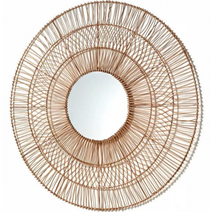 Настенное зеркало La Forma Viviana из ротанга с натуральной отделкой