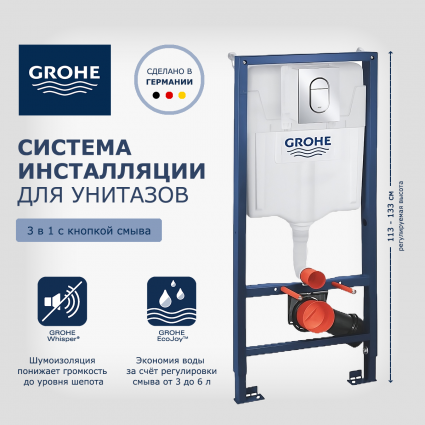 Система инсталляции для подвесных унитазов Grohe Rapid SL 39504000 с кнопкой Arena Cosmopolitan
