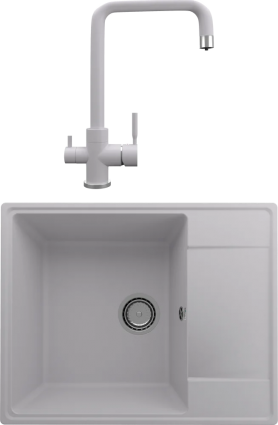 Комплект Мойка кухонная Domaci Солерно DP 605-04 платина + Смеситель для кухни Domaci Солерно UQ-019-04 платина