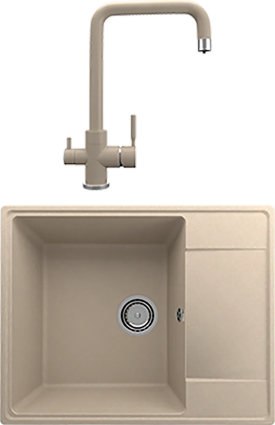 Комплект Мойка кухонная Domaci Солерно DP 605-03 десерт + Смеситель для кухни Domaci Солерно UQ-019-03 десерт