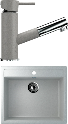 Комплект  Мойка кухонная Ulgran U-104 -310 серая + Смеситель для кухни Ulgran U-009 -310 серый