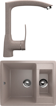 Комплект  Мойка кухонная Ulgran U-106 -302 песочная + Смеситель для кухни Ulgran U-005 -302 песочный