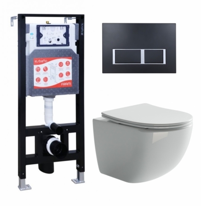 Комплект 3 в 1 инсталляция ESBANO FRAM + Унитаз подвесной Ceramica Nova Forma CN3009 + кнопка черная матовая