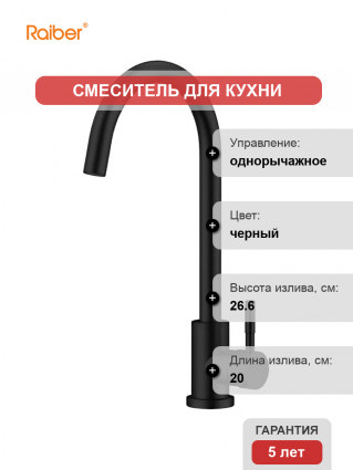 Смеситель для кухни Raiber Graceful RPB-012 черный