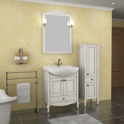 Мебель для ванной ASB-Woodline Флоренция 65 белая патина серебро, массив ясеня