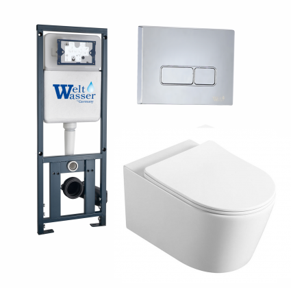 Комплект 3 в 1 инсталляция WeltWasser Marberg 410 + Подвесной унитаз Vincea Cute VT1-24 + кнопка хром SE