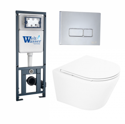 Комплект 3 в 1 инсталляция WeltWasser Marberg 410 + Подвесной унитаз BelBagno Tre BB8001CHR/SC  + кнопка хром SE