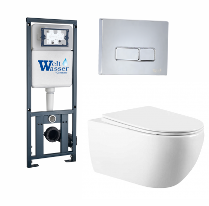 Комплект 3 в 1 инсталляция WeltWasser Marberg 410 + Подвесной унитаз Vincea Evo VT1-34 + кнопка хром SE
