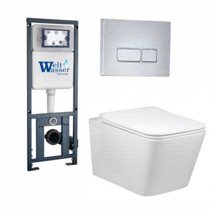 Комплект 3 в 1 инсталляция WeltWasser Marberg 410 + Подвесной унитаз Vincea Q-Line VT1-12 + кнопка хром SE