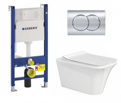 Комплект 3 в 1 инсталляция Geberit Duofix + Унитаз подвесной CeruttiSpa Nivolet Aria 9034 безободковый, с микролифтом + кнопка хром Delta01 