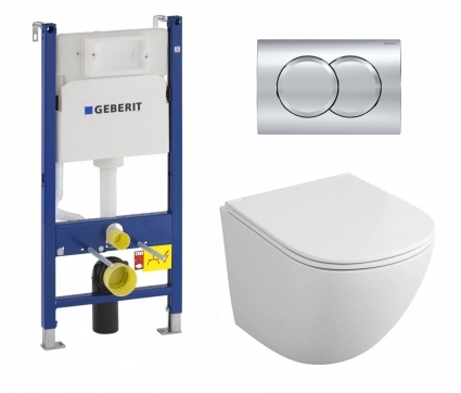 Комплект 3 в 1 инсталляция Geberit Duofix + Унитаз подвесной Owl 1975 Cirkel-H OWLT190302 безободковый белый + кнопка хром Delta01 
