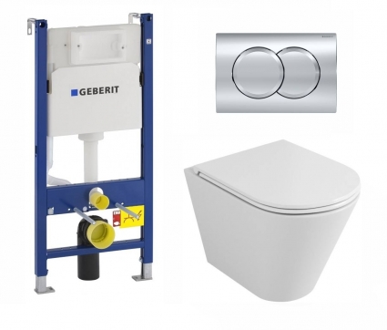 Комплект 3 в 1 инсталляция Geberit Duofix + Унитаз подвесной Owl 1975 Ruta-H OWLT190304 безободковый белый + кнопка хром Delta01 