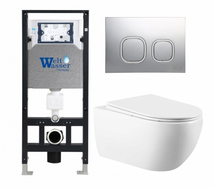 Комплект 3 в 1 инсталляция WeltWasser WW Amberg 506 10000005662 + Унитаз подвесной Vincea Evo VT1-34 + кнопка хром