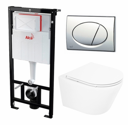 Комплект 3 в 1 инсталляция AlcaPlast AM101/1120-3:1 RU M71-0001 + Унитаз подвесной BelBagno Tre BB8001CHR/SC + кнопка хром