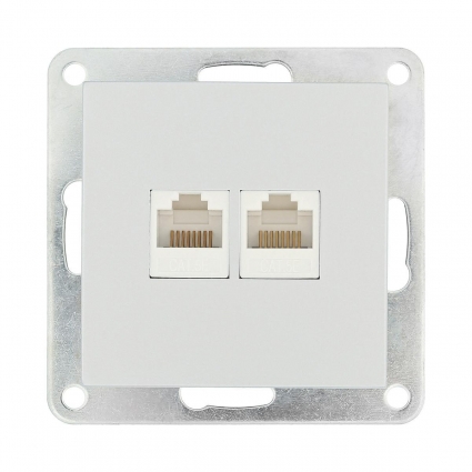Розетка LK Studio компьютерная двойная 2хRJ-45 кат.5е с накладкой (серебристый металлик) LK80  846203-1