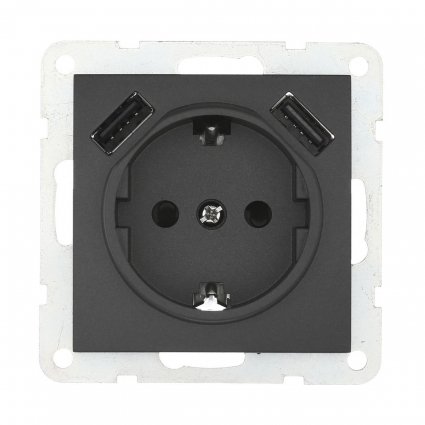 Розетка LK Studio с з/к + 2хUSB разъема, 2А (черный бархат) LK60 868008-1