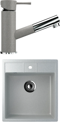 Комплект  Мойка кухонная Ulgran U-406 -310 серая + Смеситель для кухни Ulgran U-009 -310 серый
