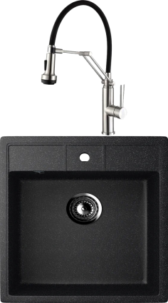 Комплект Мойка кухонная Ulgran U-406-308 черная + Смеситель для кухни Domaci Равенна ECB 7012 сатин, с гибким изливом