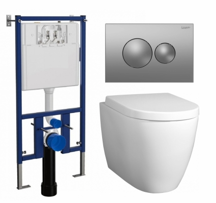 Комплект 3 в 1 инсталляция Loranto 4501 + Унитаз подвесной BelBagno Marino + кнопка хром матовая