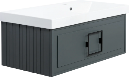 Тумба с раковиной La Fenice Cubo 90 R серая, ручка черная