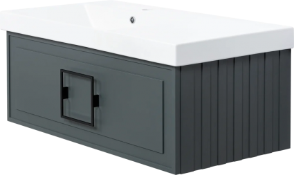 Тумба с раковиной La Fenice Cubo 90 L серая, ручка черная