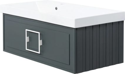 Тумба с раковиной La Fenice Cubo 90 L серая, ручка белая