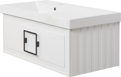 Тумба с раковиной La Fenice Cubo 90 L, белая, ручка черная